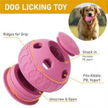 Treat Dispensing Dog Toys Enrichment Licking And Puzzle Feeder Sturdy Rubber Interactive Dog Toys Dog Chew Toy For Happy Cool Pups - Reduces Anxiety Easy To Clean Pink - Pink - View 2