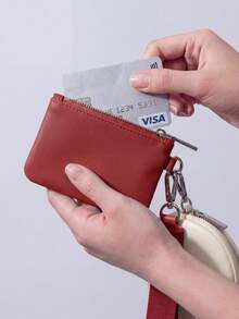 Mini Zip Around Wristlet Wallet For Women Dual Pouch Wristlet  Portable Wallet Coin Purse Mini Women Coin , Women's Wrist Lanyard Keychain With Detachable Mini Wallet & Card Holder Pouches, Ideal Christmas Stocking Stuffer Gift For Travel, Everyday Carry, Keys, Cards And Small EssentialsPocket - WineRed White - 查看 4