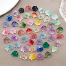 50颗铃兰玻璃珠，8x11毫米，散珠，带有铃兰花苞和钟形花朵，适用于DIY珠宝、发夹和串珠。 - 彩色 - 查看 10