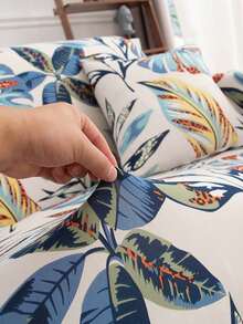 1pc Geometric Line Print Milk Silk Stretch Full Coverage Sofa Cover & 1pc Unfilled Throw Pillow Cushion Cover, Suitable For All Seasons - Multicolor - View 7