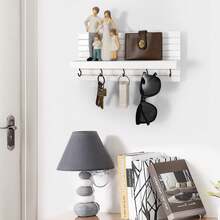 Giá treo chìa khóa gắn tường có kệ – Hộp đựng thư bằng gỗ mộc mạc với 5 móc treo, thích hợp để cất giữ đồ ở lối vào, trang trí nhà kiểu nông trại. - màu đen - Xem 7