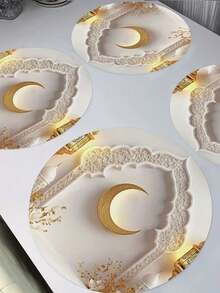 1pc Moon Print Irregular Placemat, Holiday Decoration For Dining Room, Restaurant, Party, Home - Multicolor - View 2
