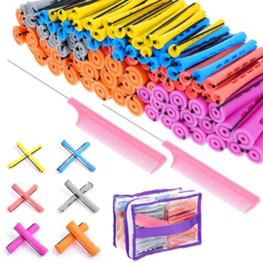 QY- 120 Pcs Hair Perm Rods Kit6 Sizes Plastic Cold Perm Rollers Heatless Perming Rods Curling Rod With Tip Tail Comb For Long Short Straight Curly Natural Hair DIY Styling Tools -3788 - 如圖 - 查看 1