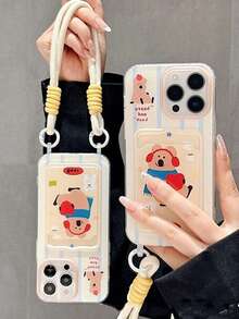 1pc Painting Card Holder | Cute Bear Shaped Card Holder | Hanging Strap | Striped Design | Best Friend Gift | Compatible With IPhone 11, 12, 13, 14, 15, 16 Pro Max, 17air, 17Pro Max, Full-Coverage Anti-Drop Phone Case - Multicolor - View 6