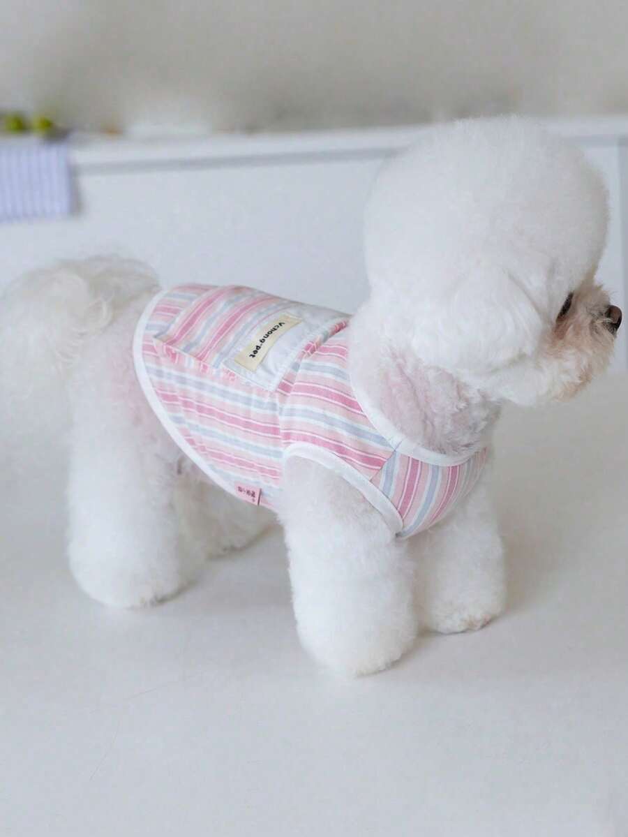 1pc Multi-Color Striped Pet Vest, Suitable For Cats And Dogs - Pink - View 1