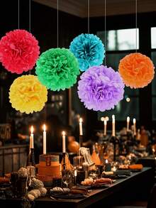 18 piezas Juego de bolas de flores de papel multicolor, Kit de pompones de papel de seda, Decoración de fiesta temática Bolas de flores de papel, Bolas de papel de seda Decoración DIY para boda, cumpleaños, decoración del baño nupcial, despedida de soltera, fiesta de cumpleaños, decoración festiva, adornos elegantes, pompones de papel de seda, decoración colgante - Multicolor - Ver 6