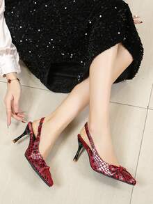 女士尖头闭趾细高跟凉鞋，适合正式场合、婚礼、派对、办公等。 - 紅色 - 查看 4