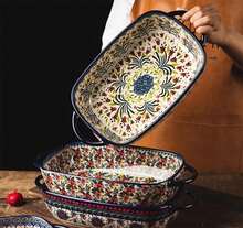 Bicuzat Vintage Style Tulip Flower Pattern Ceramic Bakeware Casserole Dish Baking Pan Lasagna Pans Baking Dish With Handles For Oven\/Cooking\/Kitchen-1 PCS-60 OZ - ColorH - 查看 3