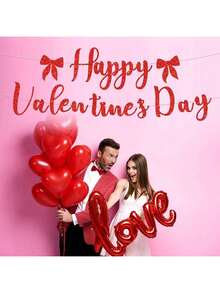 Bow Tie Valentine Vibes Banner For Valentine's Day Decorations, Funny Valentine's Day Banner, Happy Valentine's Day Decorations, Valentine's Day Party Decorations For Home, Mantel, Fireplace - Red - View 2