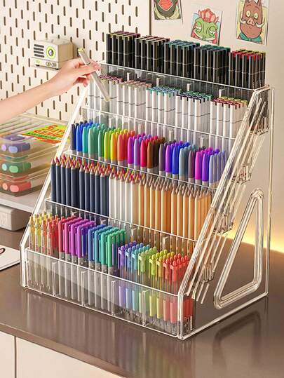 1 st pennhållare med stor kapacitet för akvarellpennor - Delad pennlåda i akryl - Förvaringsställ för skrivbordsmålning - Förvaringslåda för markeringspennor - Skrivbordsförvaring för skolstartssäsongen