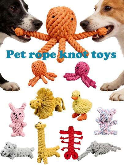 1 pieza/2 piezas Juguetes de cuerda hechos a mano y de colores para perros, con formas de animales de dibujos animados como oso, pulpo, pato, jirafa, langosta, cachorro, elefante para atraer la atención de las mascotas, duraderos, resistentes a masticar, alivio del estrés, limpieza dental, cuidado oral, juguetes de cuerda interactivos, regalos para mascotas, suministros para mascotas