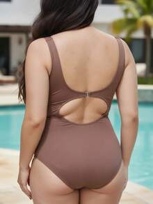 Maiô Praia e Piscina Plus Size Elegante Feminino Conforto e Estilo com Bojo Removível - Castanho - 8000 - Visão 4