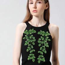 4 Pairs Green Lace Forest Leaves Vine Applique Patches Leaf Sewing Embroidery Applique Bohemian Shoulder Collar Embellishment Decorative Patches For Clothing Bags DIY Accessory Craft - Green - 查看 7