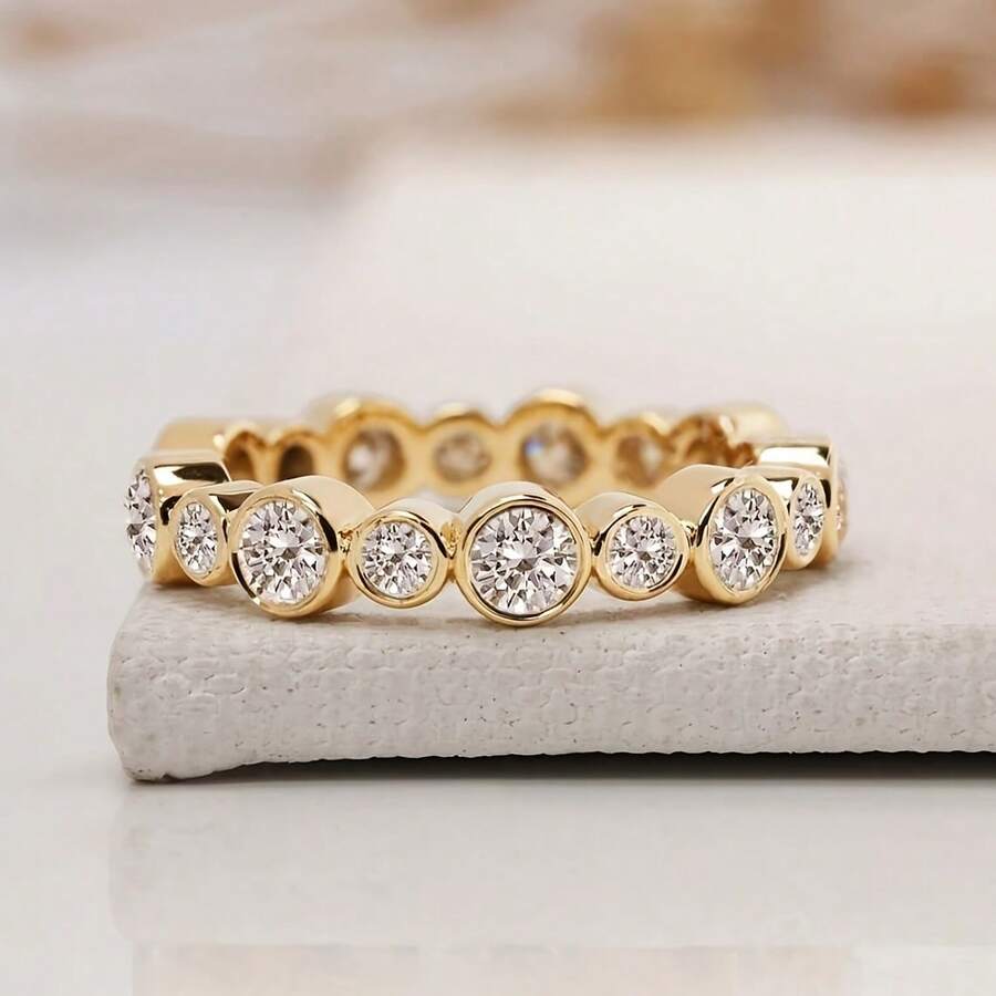 Fashionable Delicate Bezel-Set Cubic Zirconia 18K Gold Plated Women's Wedding Band Ring - Gold - View 1