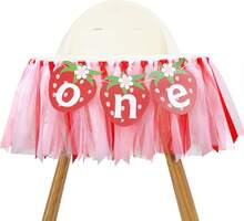 Strawberry One High Chair Banner - Berry Sweet First Birthday Party Drations,One Red Strawberry Banner,Sweet 1st Birthday Cake Smash Party Dr,Strawberry Girl Birthday Photo Props - 杏色 - 查看 1