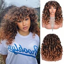 Curly Wig With Bangs, Long Curly Afro Wig With High Elasticity, Fluffy Synthetic Fiber Wig Without Glue, Suitable For Cosplay And Daily Use - Multicolor - View 8