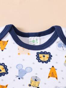 5-Piece Baby Triangle Jumpsuit, Cotton Cartoon Animal Print Men's Baby Jumpsuit, Wrapped Bundle, Boys' Baby Clothes For Outdoor Use, Daily Home Wear. - 淺藍色 - 查看 7