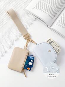 Mini Zip Around Wristlet Wallet For Women Dual Pouch Wristlet  Portable Wallet Coin Purse Mini Women Coin , Women's Wrist Lanyard Keychain With Detachable Mini Wallet & Card Holder Pouches, Ideal Christmas Stocking Stuffer Gift For Travel, Everyday Carry, Keys, Cards And Small EssentialsPocket - Light blue Gold - 查看 6
