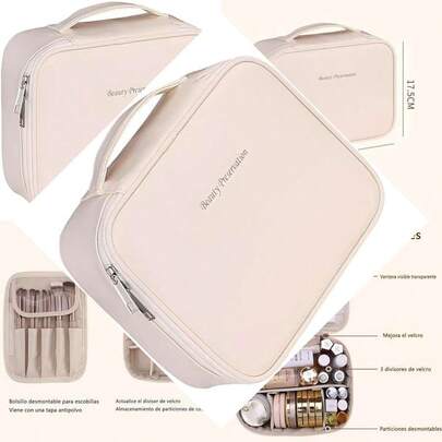 Portable Leather Makeup Bag Waterproof Multifunctional for Women with Organizer Handle Ideal for Makeup Application