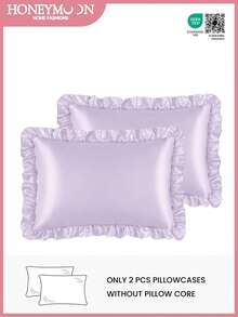 1pair Premium Silky Satin Envelope Pillowcases Set With Lace, 2 PCS/Pair Pillowcases, Soft Breatheable Wrink-Free Better For Hair Skin Sleep, Pillow Covers Without Filling, Machine Washable, Oeko-Tex Certified, Taro Purple - Taro Purple - View 1