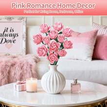 500+Pcs Red Pink Roses Bouquet Building Set, Artificial Flowers Botanical Collection Blocks Kit DIY Fake Roses For Adults Women Valentines & Mother's Day Girlfriend Gifts - Home Decor Creative Artistic Desktop Decorations - Multicolor - View 6