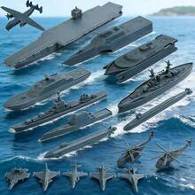 Military Naval Ship Aircraft Carrier Toy Set, Includes Small Model Planes, Destroyers, Battleships And Supply - Black and Gray - View 1