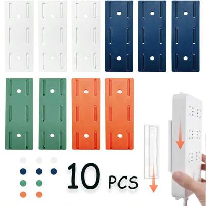 10PCS Power Strip Holder, Adhesive Punch-Free Socket Holder, Self Adhesive Socket Desktop Fixer, Cable Management Punch Free Surge Protector, Desktop Mobile Socket Holder Wall Mount