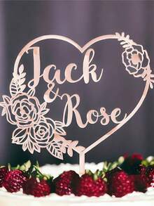 Customized Wedding Cake Topper: Rustic Floral Heart Shape, Customizable Name | Romantic Anniversary & Valentine's Day Gift - Multicolor - View 7