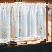 1pc Embroidered Coffee Curtain, Refreshing Pastoral Style Coffee Curtain Suitable For Kitchen Cabinet, Bay Window, Doorway Partition, Home Decor - Multicolor - View 5