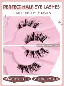 9 Pairs Cartoon Wet Look Eyelashes, Elongated Ends Cat Eye Anime Lashes, Natural Makeup Effect, Faux Mink Thin Lashes, 3D Short Soft False Eyelashes, Transparent Band Eyelash Extension Makeup - Black - View 4