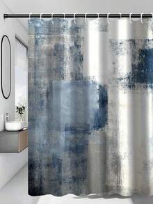 1/4 Piece Blue & White Bathroom Set, Including Shower Curtain, And 3 Non-Slip Rubber Backing Mats, Bathroom Accessories And Decor - Multicolor - View 16