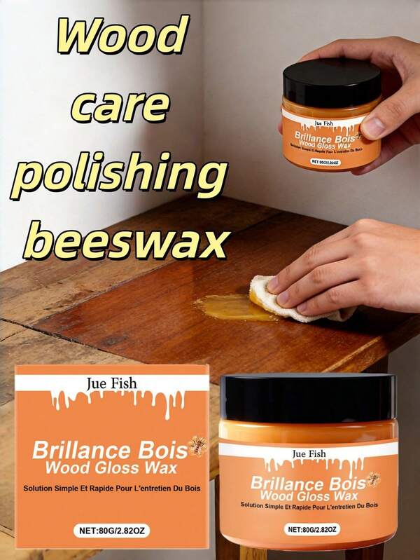 1 pieza Cera de abeja para el cuidado y pulido de madera Jue Fish, nueva fórmula que mejora el brillo y elimina la suciedad, apta para muebles de madera