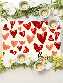 4 piezas Manteles individuales con estilo de granja, resistentes al calor, con diseño de rayas y corazones rojos en acuarela, adecuados para mesas redondas de patio, fiestas, cocinas, comedores, reuniones de té de la tarde