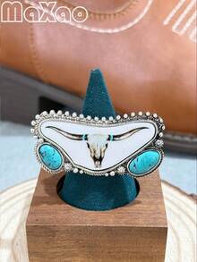 高品质女士复古波西米亚风西部印花合金弹力戒指，喷涂工艺，适合多种风格，日常佩戴或派对皆宜，2026新款上市，自用或送礼皆宜，佩戴后定能收获赞美，立即添加到您的珠宝收藏中吧！如果您满意，请给予五星好评并分享您的美照。 - 彩色 - 查看 8