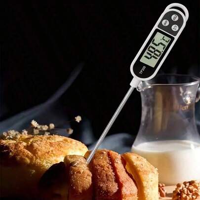 LCD Digital Food Thermometer - Durable Stainless Steel Probe Suitable For Meat, Grill, Oven, Battery Powered Cooking Tool For Fish, Eggs And Beverages
