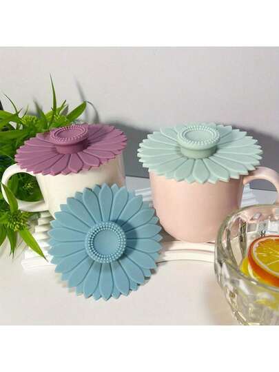 1 Pc Simple Practical Style Blue Green Purple Tricolor Sunflower Print Silicone Cup Lid Silicone Dustproof Leakproof High Temperature Resistant Tea Cup/Coffee Cup/Water Cup/Milk Cup Reusable Fit Most Cup Sizes Easy To Clean Mother's Day/Father's Day Home Office Small Accessories,Kitchen Essentials,Kitchen Gadgets,Home Decor,Kitchen Items,Kitchen Accessories,Valentine's Day
