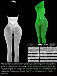 1 Piece Of Glow-In-The-Dark Fishnet Bodysuit, Open-Crotch Sheer Mesh Bodysuit With Light-Up Mesh, Women's Sexy Lingerie, Women's Erotic Bodysuit, Women's Glow-In-The-Dark Party Lingerie, Role-Play Costumes, Exotic-Style Apparel, Erotic Bodysuits, Bodysuits, Women's Sexy Bodysuits, Valentine's Day Lingerie - trắng - Xem 5