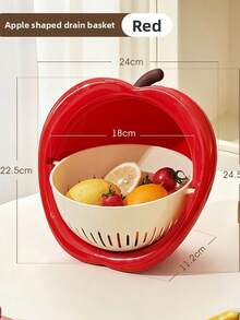 Large Plastic Double-Layer Double-Ear Drain Basket, Vegetable Washing Basin, Kitchen Fruit Basket - Red - View 12