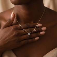 Customized Letter Cubic Zirconia Necklace - Personalized Letter Name Pendant With Synthetic Cubic Zirconia, Stainless Steel Minimalist Gold Chain, Elegant Daily Wear Gift For Women, Mother's Day Gift - Multi-color-diamond - View 1