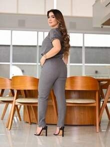 Women's 2-Piece Casual Elegant Set: Pleated Blouse, Cotton Linen Pants With Ruffled Sleeves, Scrub Set, Spring/Summer 2025 Fashion Colors. - 深灰色 - 查看 4