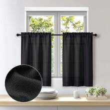 72 Inch Length 2 Panels Set Living Room Bedroom, Filtering Faux Slub Textured Window Curtain Panels, Solid Airy Soft Rod Pocket French Door Drapes, 2 Pcs 40Wx72L, Window Treatments - 黑色 - 查看 8
