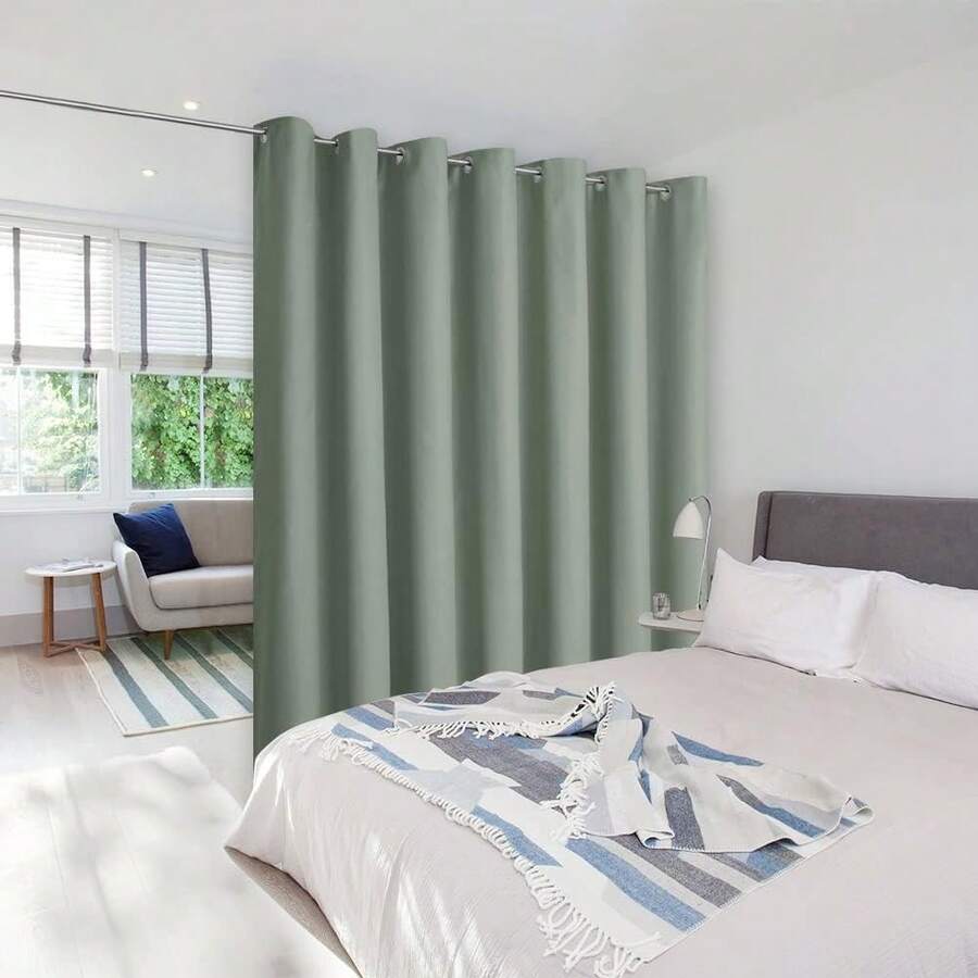 Patio Door Curtain Sound Blocking, Bedroom Privacy Room Divider Curtain Screen Partitions, Thermal Insulated Blackout Closet Sliding Door Curtain (1 Panel, 8.3ft Wide By 7ft Long, Gray) - 灰綠色 - 查看 1