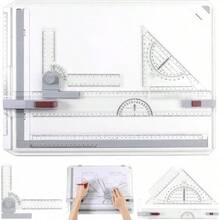 A3 Multifunction Drafting Table | Adjustable Measuring System, Angle Parallel Motion, Protractor, Paper Locator, Sliding Ruler, Anti-Slip Support Leg