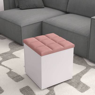 Puff Baú Estofado Suede Decorativo Organizador Para Sala Quarto Escritório