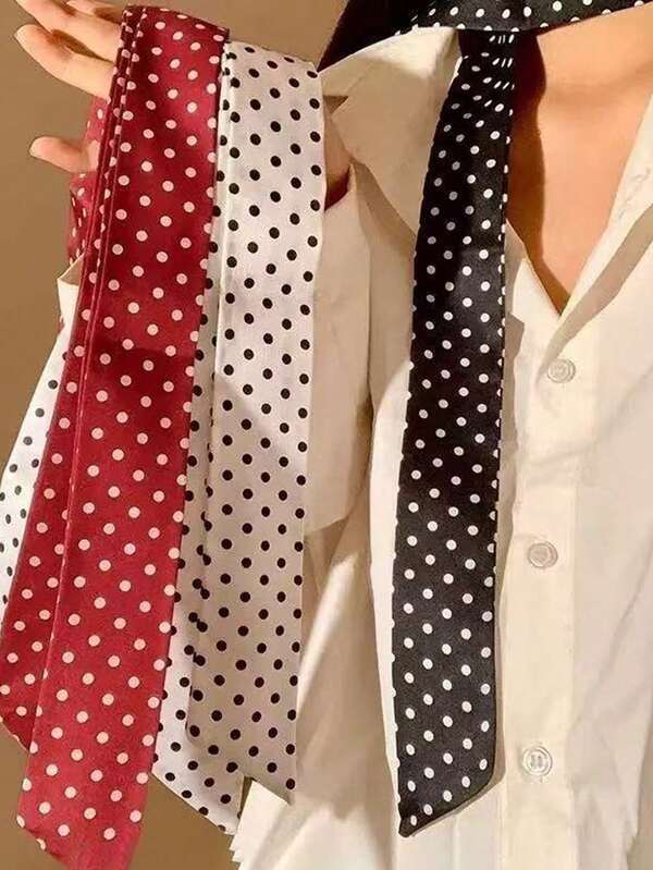 3pcs 59.06in/150cm Length Black, White, Red Polka Dot Headbands, Fashion Versatile High-End Elegant Chic Headwraps, Suitable For Daily Outings, Casual, Party, Commute, Beach, Holiday, Outfit Accessory Women Hair Accessories Elegant Hair Band Fashion Head Scarf