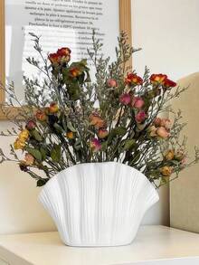 1pc Fan-Shaped Vase, Resin Sandstone Texture Vase, Suitable For Home Decor And Living Room Tabletop Decoration - Multicolor - View 5
