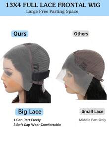 真人发蕾丝前假发 13x4 直发蕾丝前假发 高清透明 200% 密度 无胶假发 预先拔毛 带婴儿发 - Natural Black - 查看 5