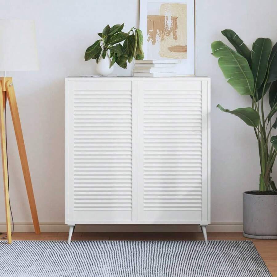 vidaXL Portes d'armoire à persiennes 2pcs blanc 99,3x49,4cm pin massif - Weiss - Übersicht 1