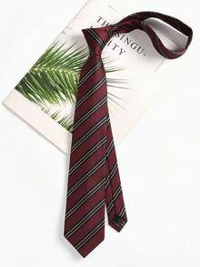 Women's Striped Collegiate Style Casual Tie, Dark Red Tie, Suitable For Halloween Costume - Wine Red - View 2