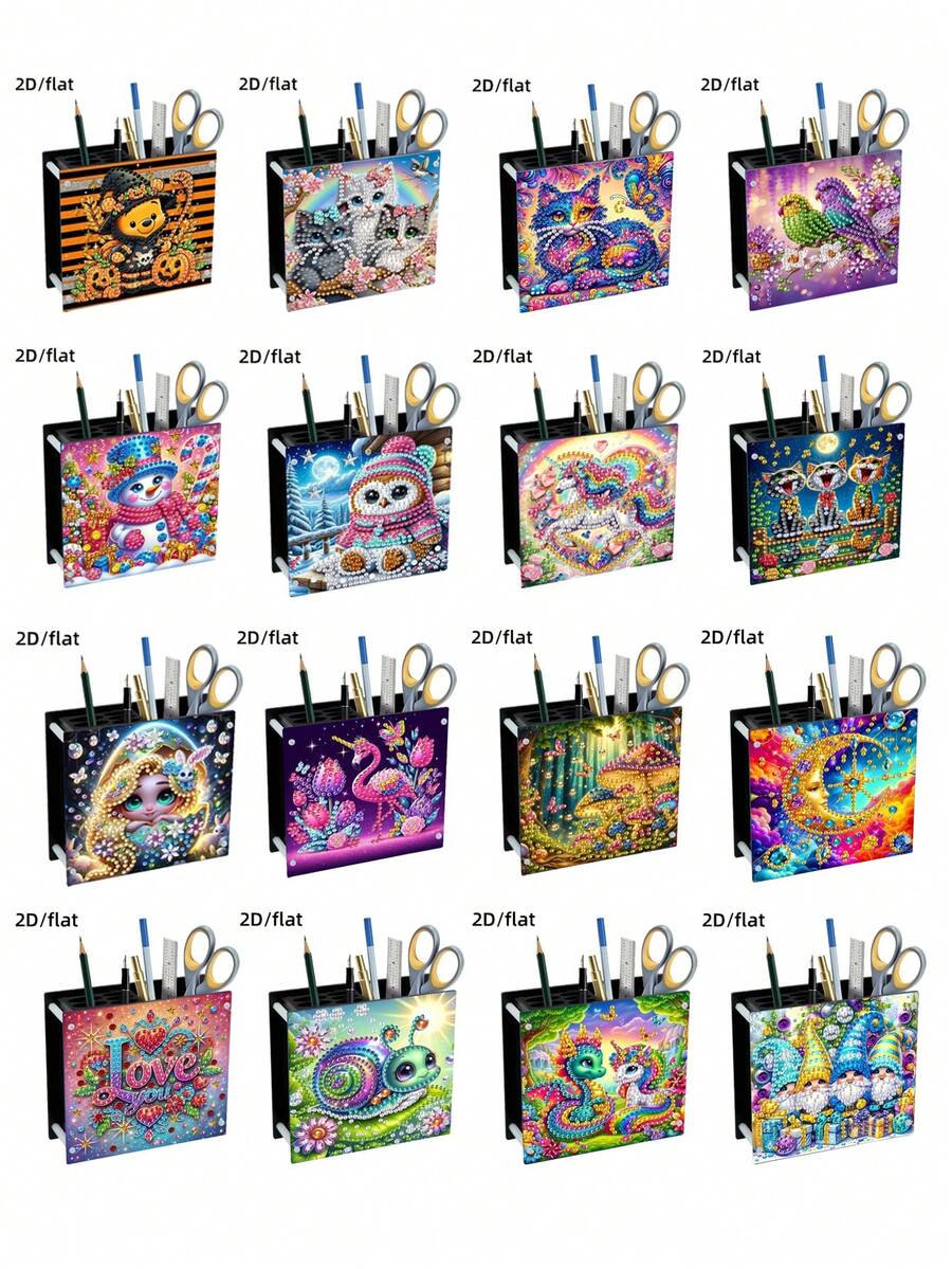 1件装DIY钻石画套装笔筒，动漫设计异形闪亮水晶钻石 - 手工水晶钻石艺术桌面收纳盒，理想的办公工艺品收纳盒，商务礼品，情人节礼物，毕业礼物